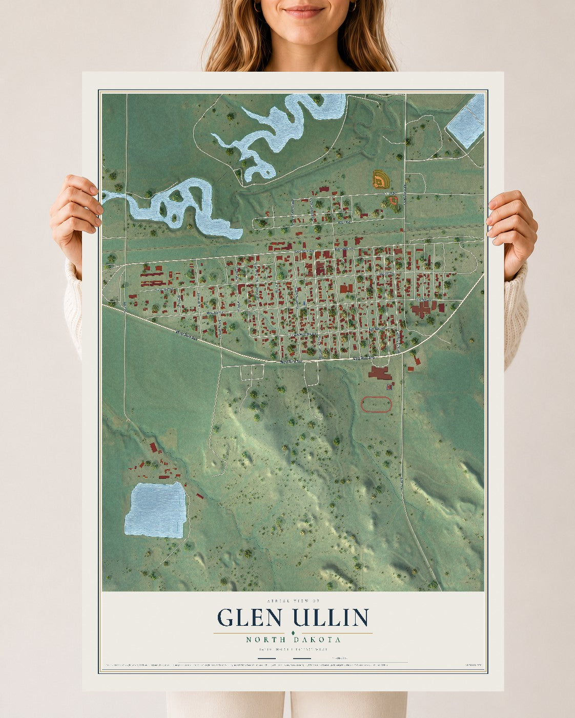 Map of Glen Ullin, North Dakota, 24 x 36 inch unframed archival matte print