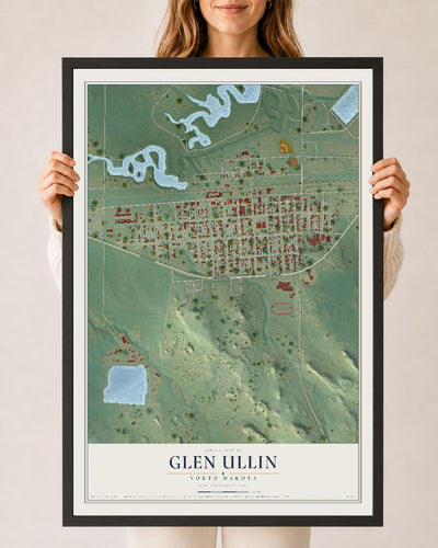 Map of Glen Ullin, North Dakota, 24 x 36 inch print in a black wood frame
