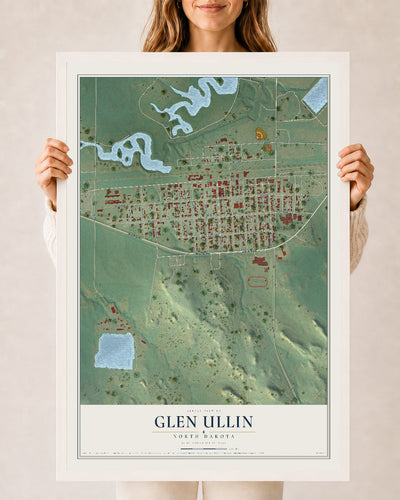 Map of Glen Ullin, North Dakota, 24 x 36 inch print in a white wood frame