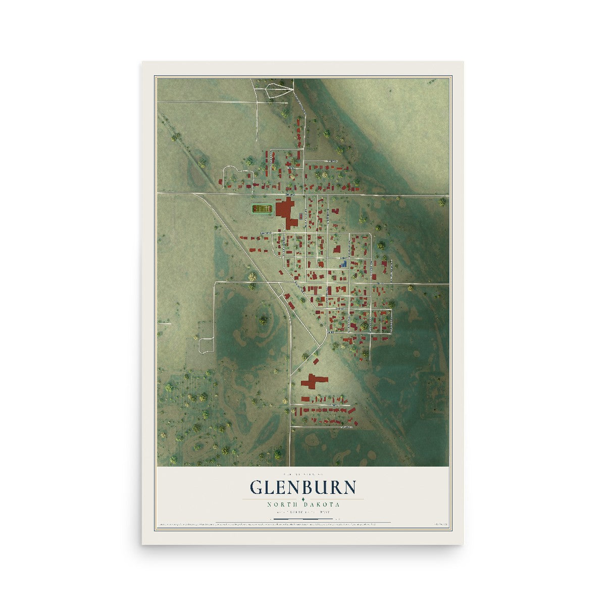 Map of Glenburn, North Dakota, 12 x 18 inch unframed archival matte print