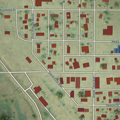 Close-up of the map of Glenburn, North Dakota print showing street and building detail