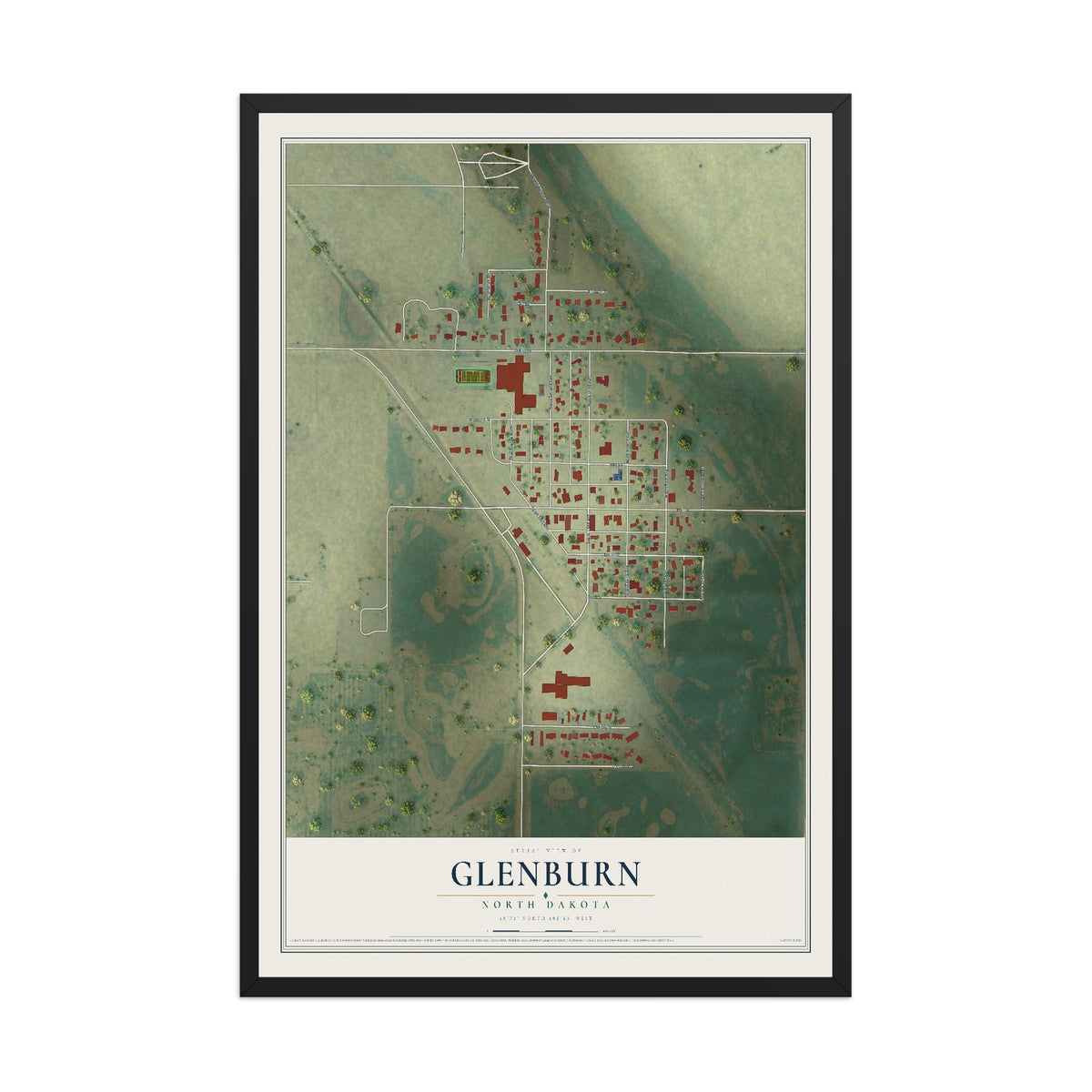 Map of Glenburn, North Dakota, 12 x 18 inch print in a black wood frame