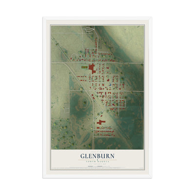 Map of Glenburn, North Dakota, 12 x 18 inch print in a white wood frame