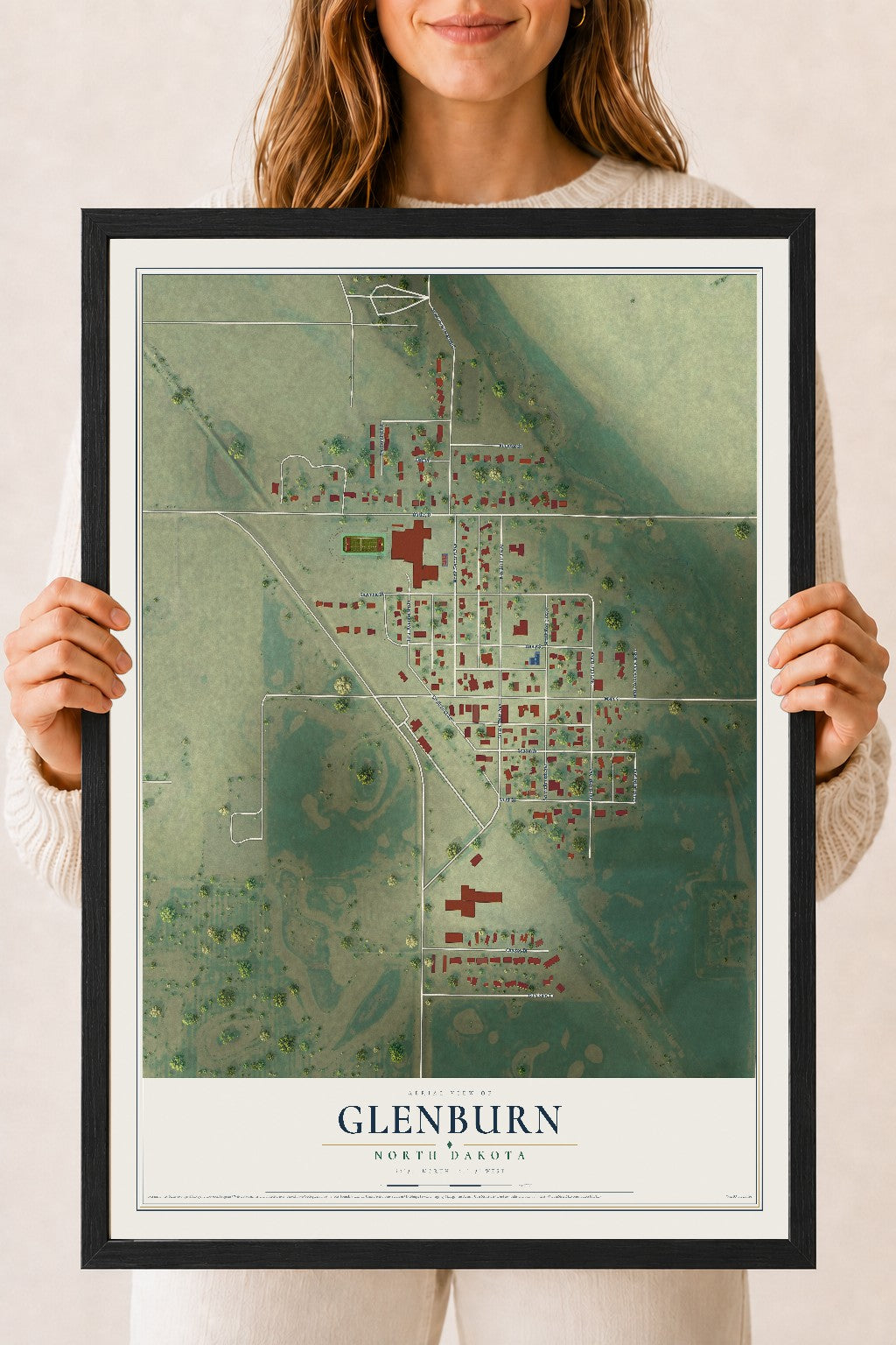 Map of Glenburn, North Dakota, 18 x 24 inch print in a black wood frame