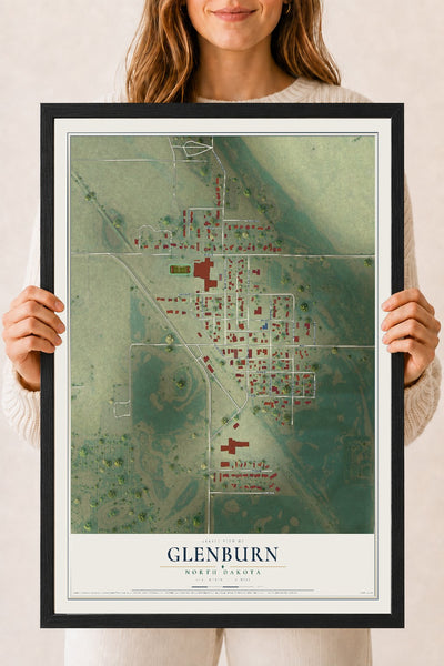 Map of Glenburn, North Dakota, 18 x 24 inch print in a black wood frame
