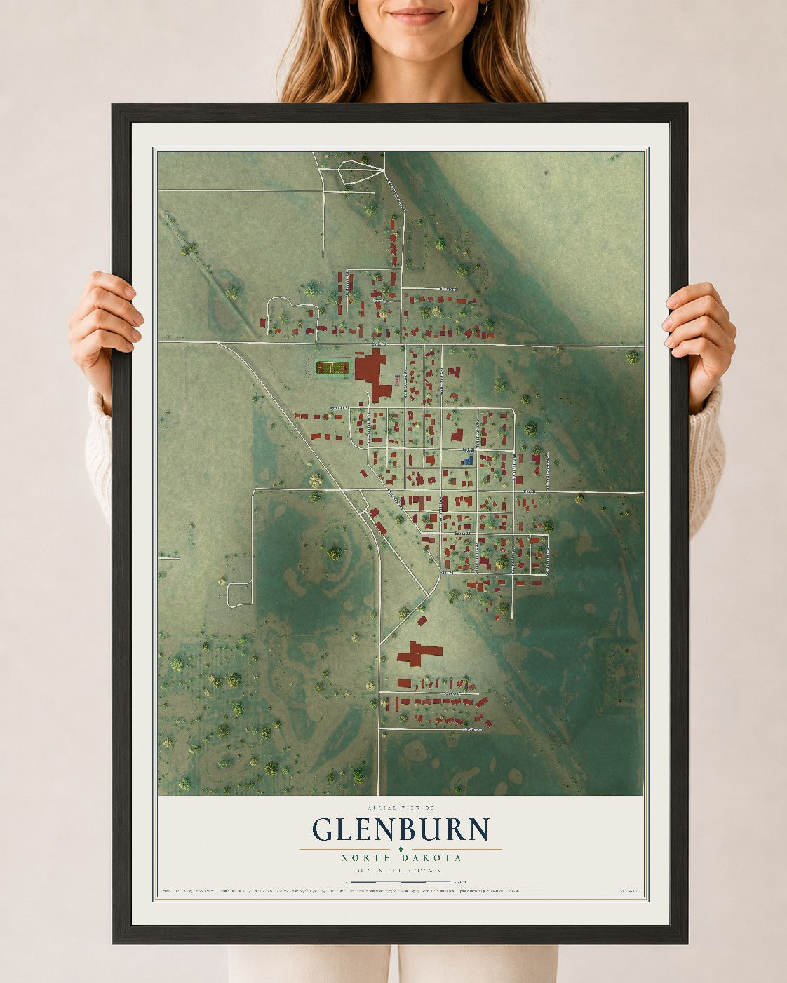 Map of Glenburn, North Dakota, 24 x 36 inch print in a black wood frame