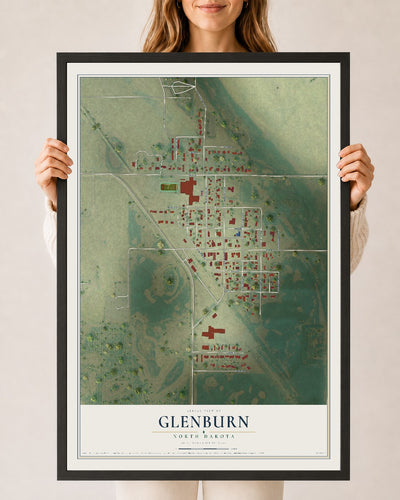 Map of Glenburn, North Dakota, 24 x 36 inch print in a black wood frame