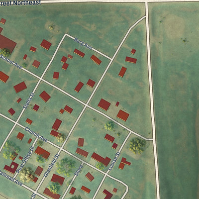 Close-up of the map of Glenfield, North Dakota print showing street and building detail