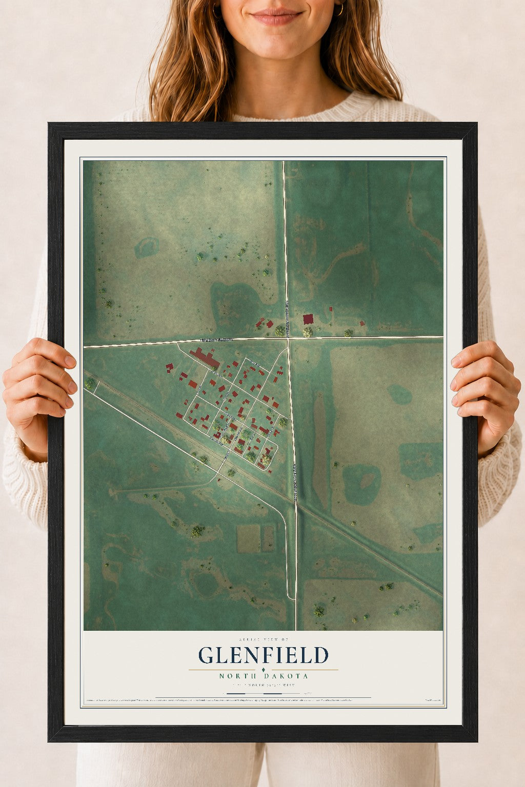 Map of Glenfield, North Dakota, 18 x 24 inch print in a black wood frame