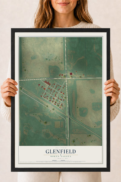 Map of Glenfield, North Dakota, 18 x 24 inch print in a black wood frame