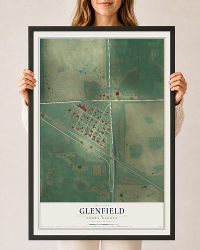 Map of Glenfield, North Dakota, 24 x 36 inch print in a black wood frame