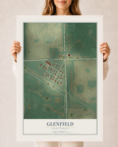 Map of Glenfield, North Dakota, 24 x 36 inch print in a white wood frame