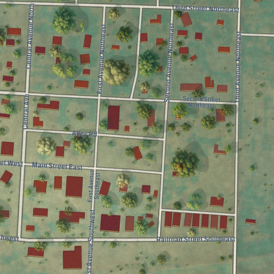 Close-up of the map of Golden Valley, North Dakota print showing street and building detail