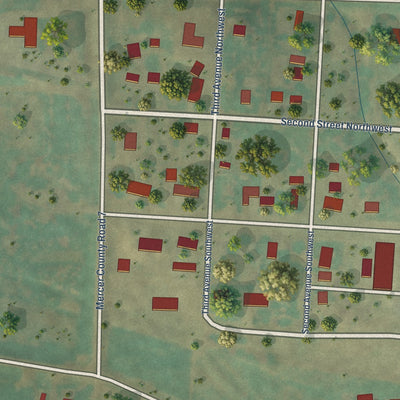 Second close-up of the map of Golden Valley, North Dakota print showing more streets and buildings