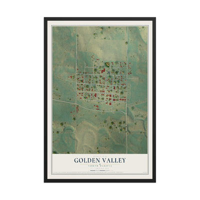 Map of Golden Valley, North Dakota, 12 x 18 inch print in a black wood frame