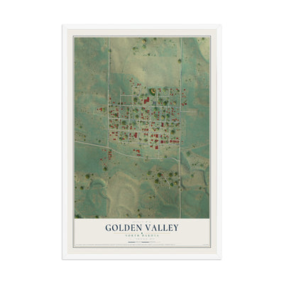 Map of Golden Valley, North Dakota, 12 x 18 inch print in a white wood frame