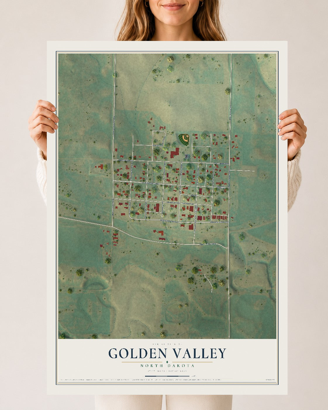 Map of Golden Valley, North Dakota, 24 x 36 inch unframed archival matte print