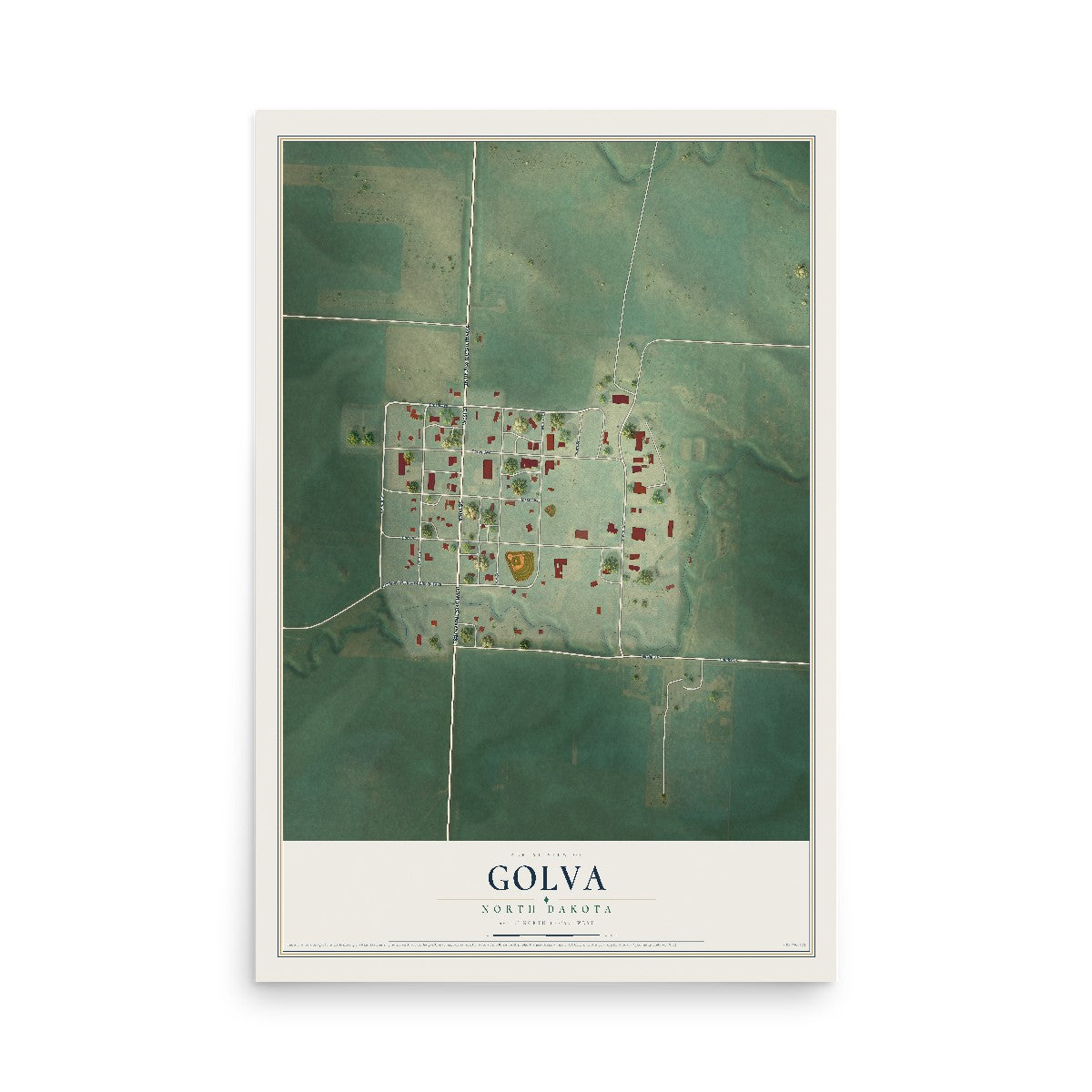 Map of Golva, North Dakota, 12 x 18 inch unframed archival matte print
