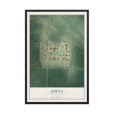 Map of Golva, North Dakota, 12 x 18 inch print in a black wood frame