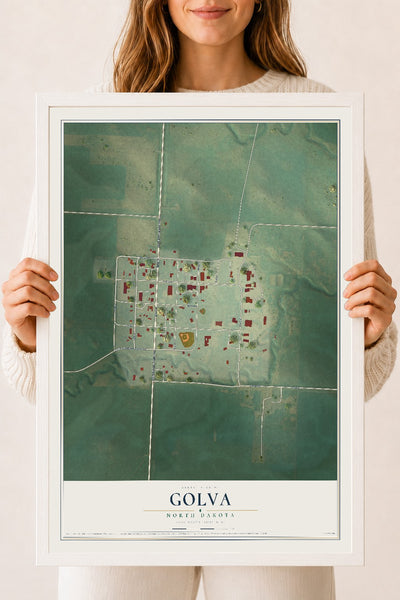 Map of Golva, North Dakota, 18 x 24 inch print in a white wood frame