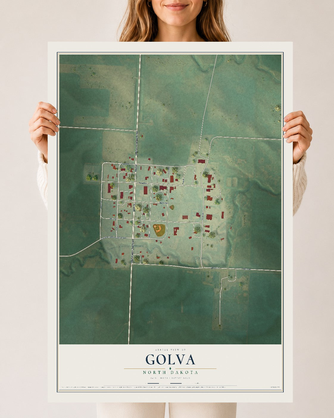 Map of Golva, North Dakota, 24 x 36 inch unframed archival matte print