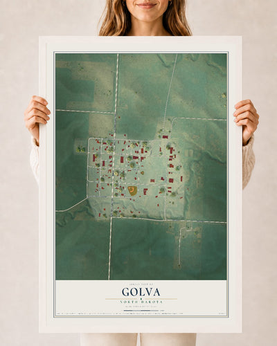 Map of Golva, North Dakota, 24 x 36 inch print in a white wood frame