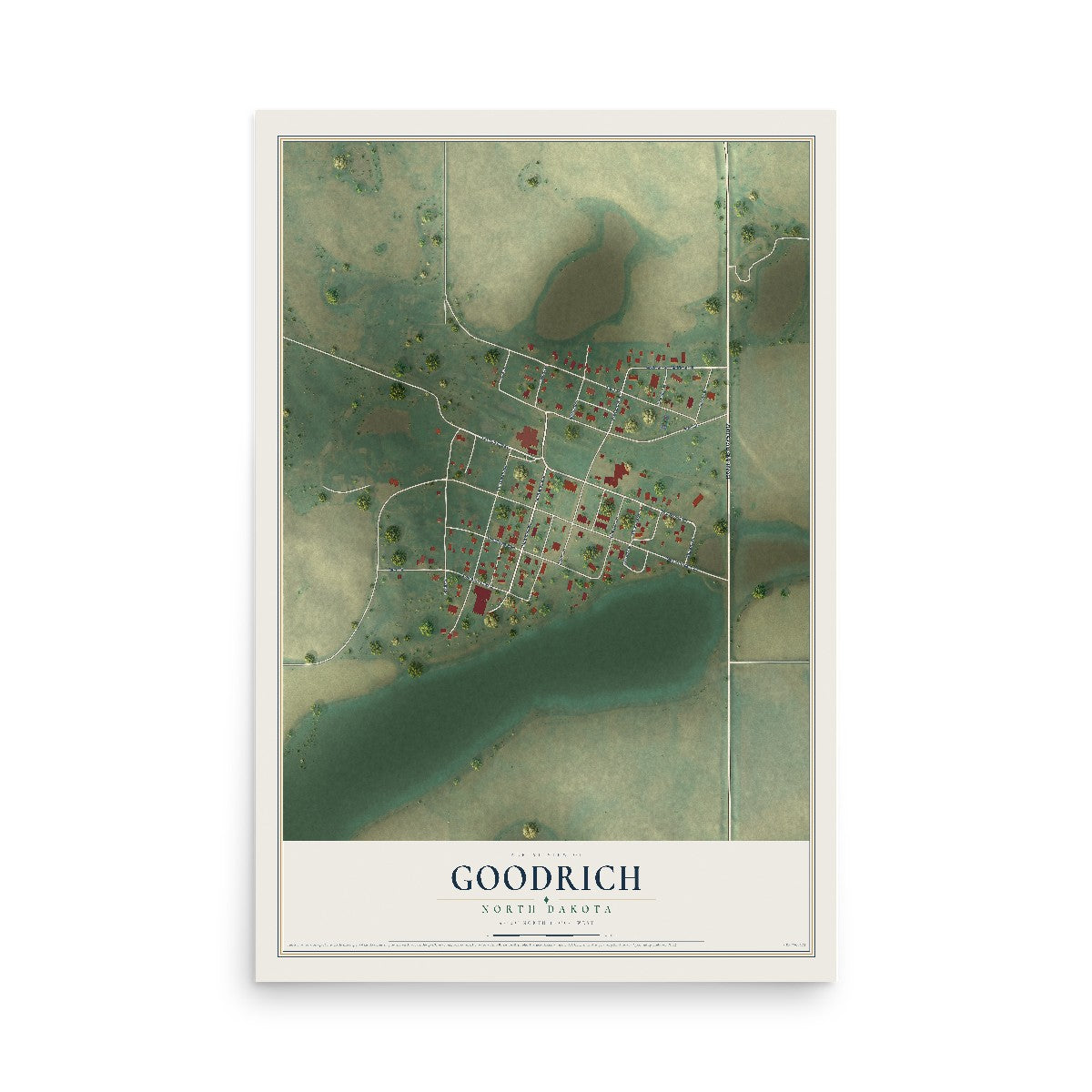 Map of Goodrich, North Dakota, 12 x 18 inch unframed archival matte print