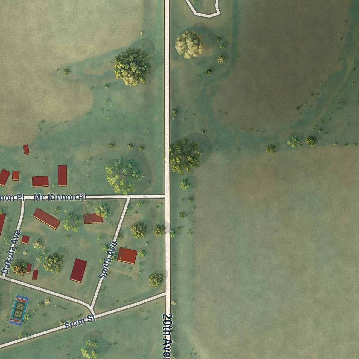Second close-up of the map of Goodrich, North Dakota print showing more streets and buildings