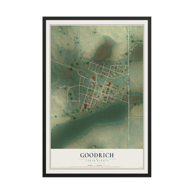 Map of Goodrich, North Dakota, 12 x 18 inch print in a black wood frame