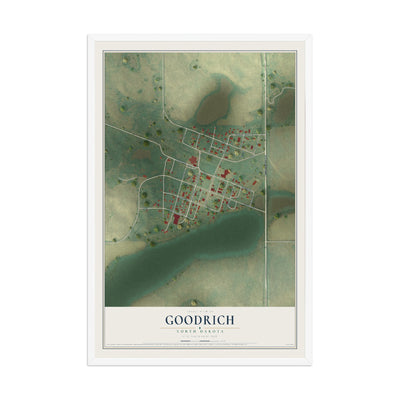 Map of Goodrich, North Dakota, 12 x 18 inch print in a white wood frame