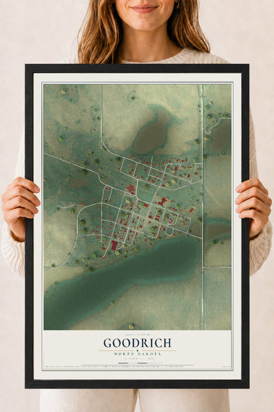 Map of Goodrich, North Dakota, 18 x 24 inch print in a black wood frame