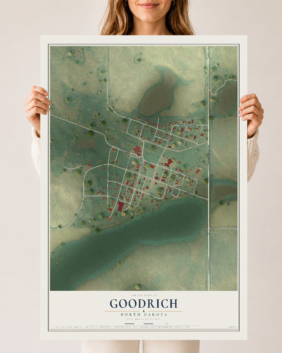 Map of Goodrich, North Dakota, 24 x 36 inch unframed archival matte print