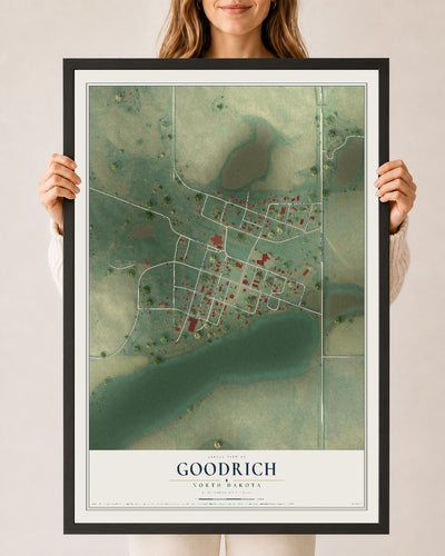 Map of Goodrich, North Dakota, 24 x 36 inch print in a black wood frame