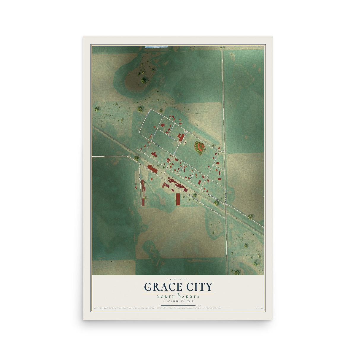 Map of Grace City, North Dakota, 12 x 18 inch unframed archival matte print