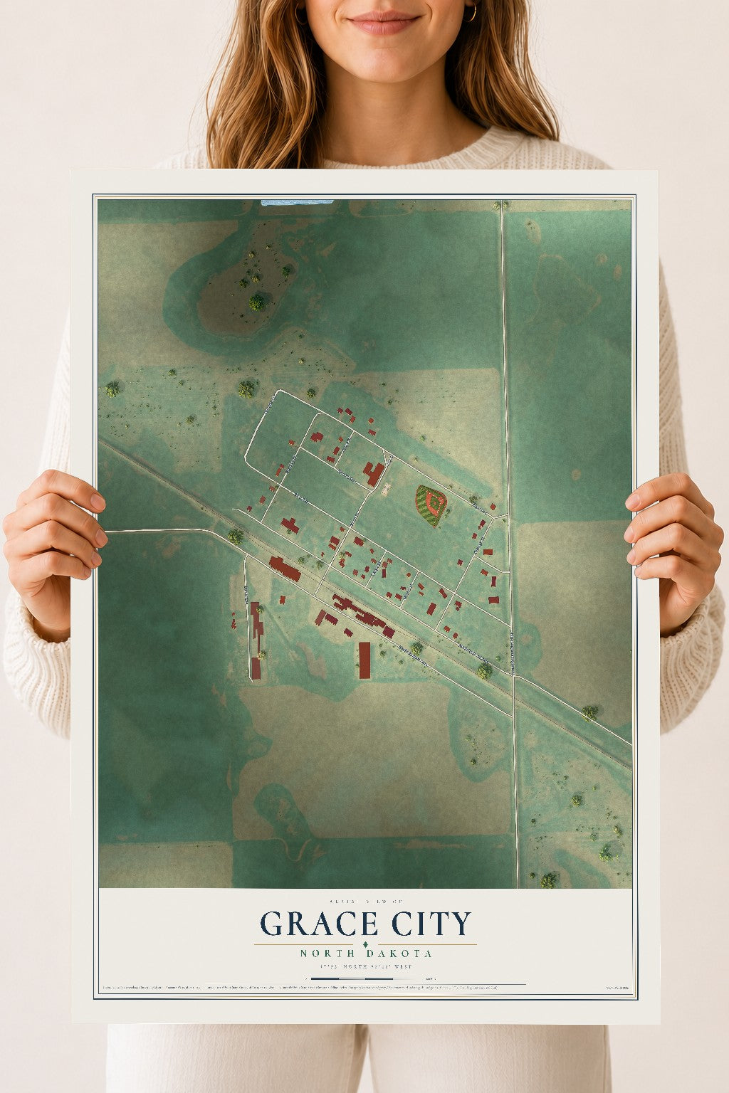 Map of Grace City, North Dakota, 18 x 24 inch unframed archival matte print