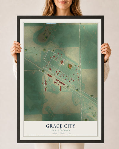 Map of Grace City, North Dakota, 24 x 36 inch print in a black wood frame