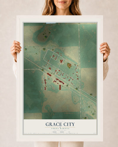 Map of Grace City, North Dakota, 24 x 36 inch print in a white wood frame