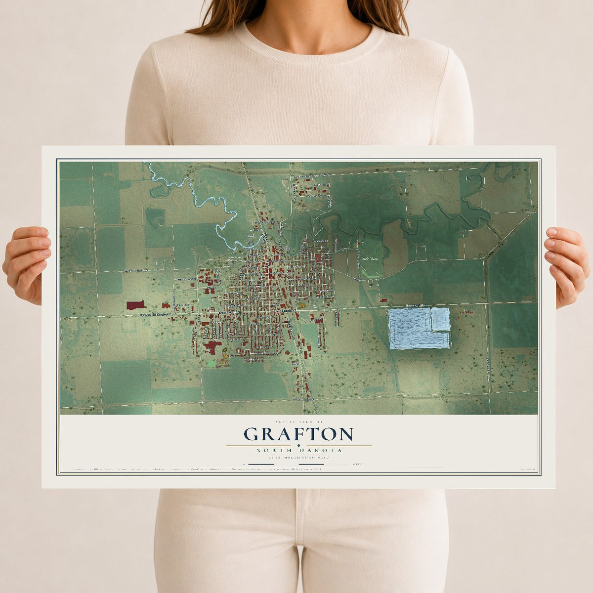 Map of Grafton, North Dakota, 12 x 18 inch unframed archival matte print