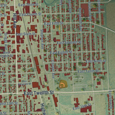 Close-up of the map of Grafton, North Dakota print showing street and building detail