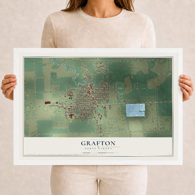 Map of Grafton, North Dakota, 12 x 18 inch print in a white wood frame