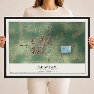 Map of Grafton, North Dakota, 18 x 24 inch print in a black wood frame