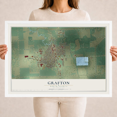 Map of Grafton, North Dakota, 18 x 24 inch print in a white wood frame