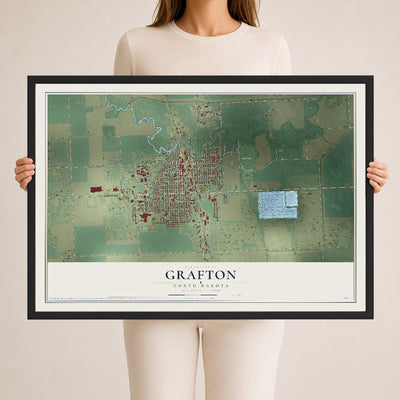 Map of Grafton, North Dakota, 24 x 36 inch print in a black wood frame