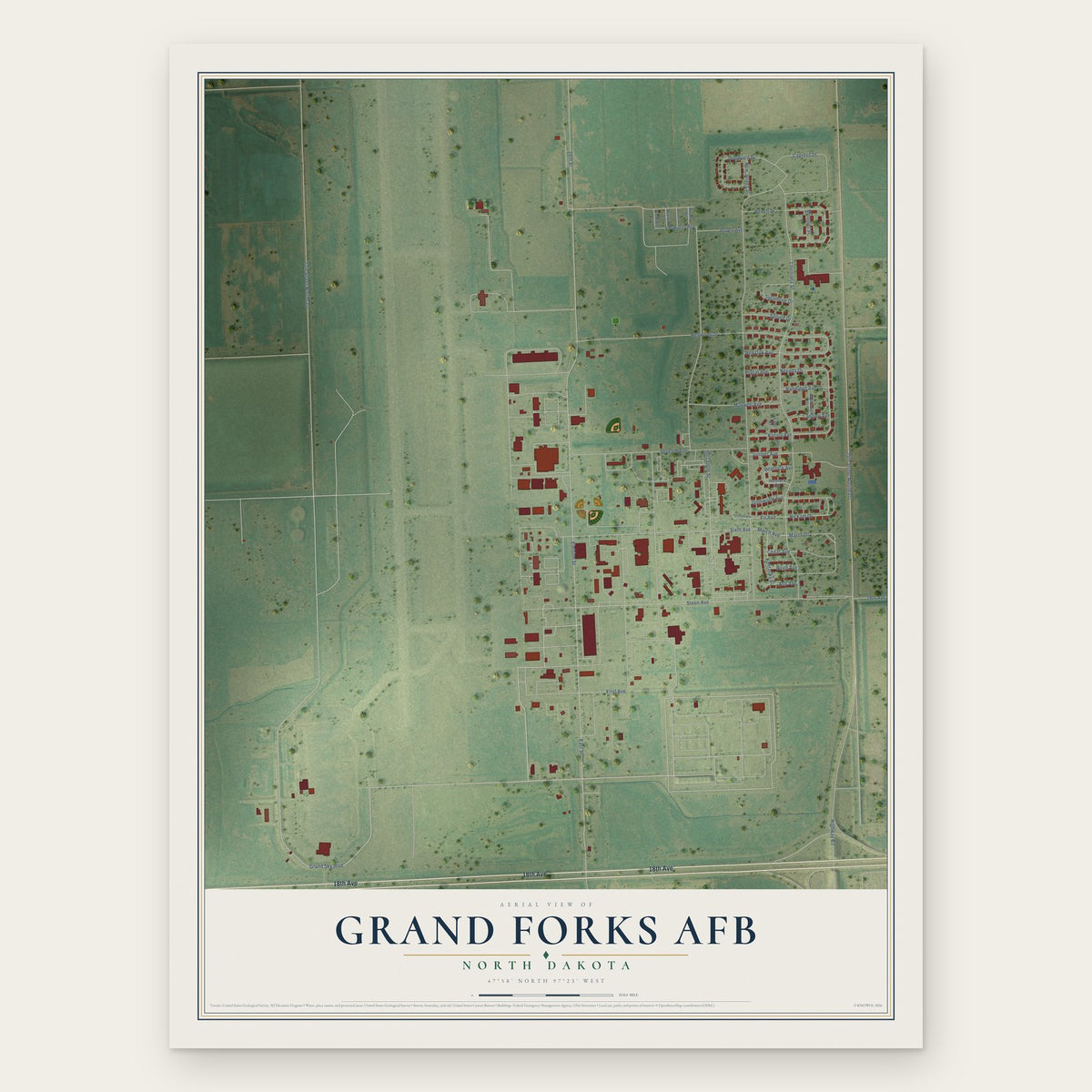Grand Forks AFB, North Dakota map print, the full design