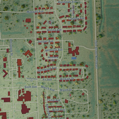 Close-up of the map of Grand Forks AFB, North Dakota print showing street and building detail