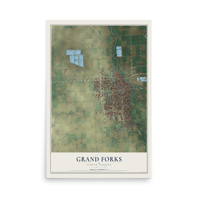 Map of Grand Forks, North Dakota, 12 x 18 inch unframed archival matte print