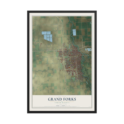 Map of Grand Forks, North Dakota, 12 x 18 inch print in a black wood frame