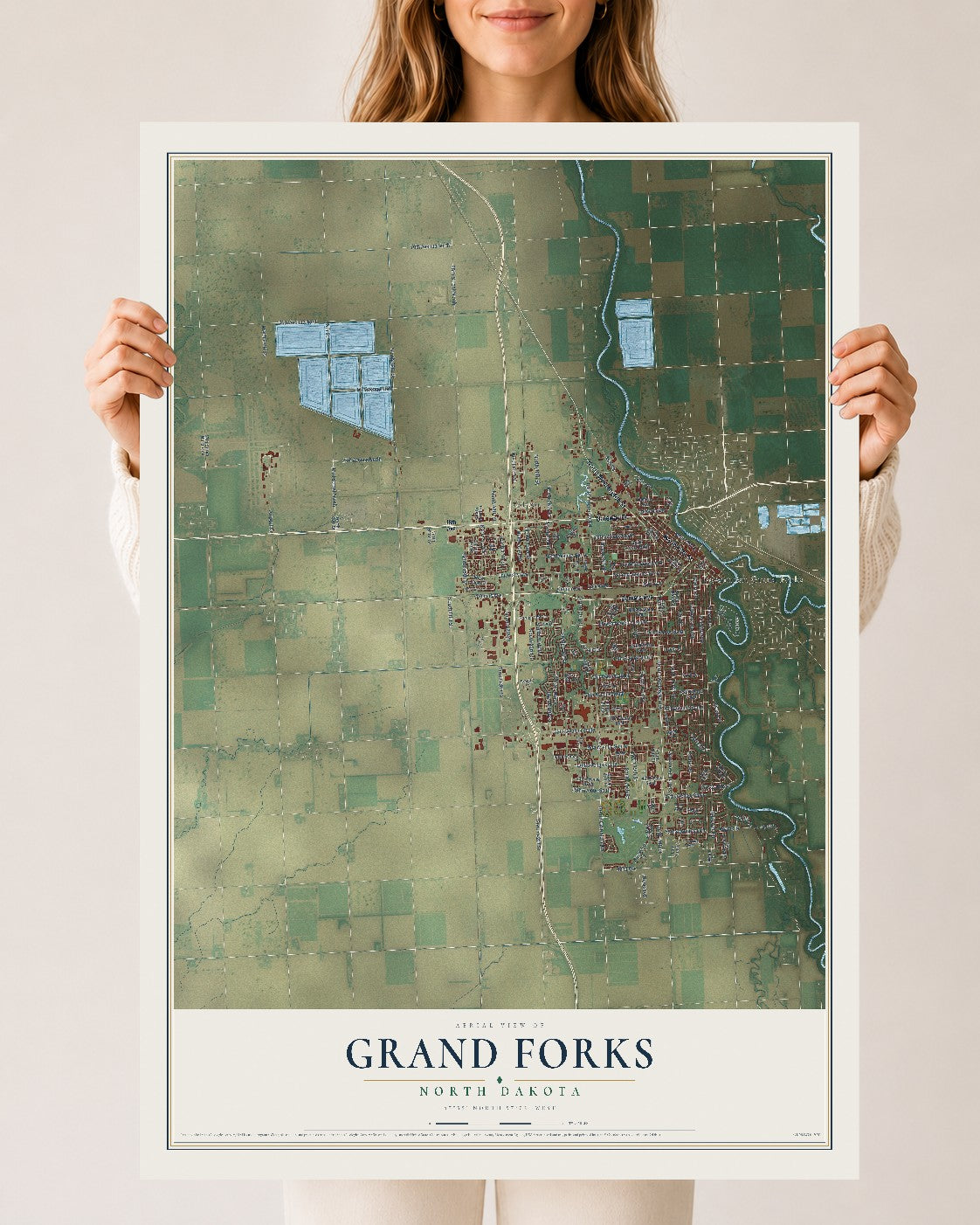 Map of Grand Forks, North Dakota, 24 x 36 inch unframed archival matte print
