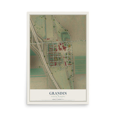 Map of Grandin, North Dakota, 12 x 18 inch unframed archival matte print