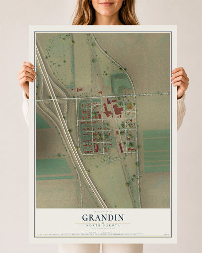 Map of Grandin, North Dakota, 24 x 36 inch unframed archival matte print